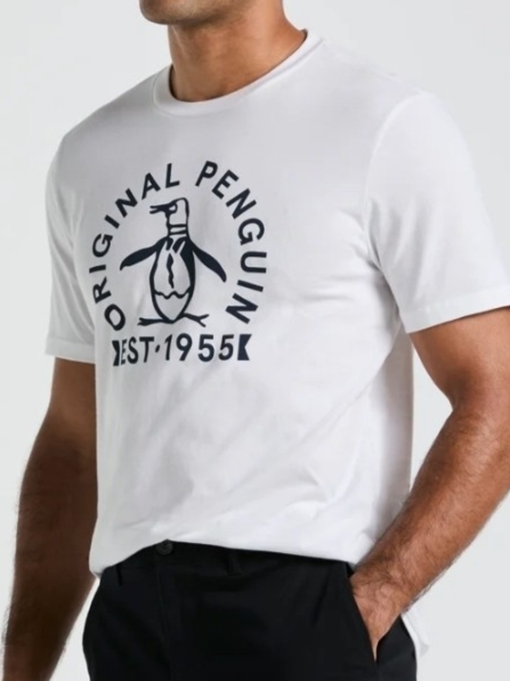 Original Penguin White Crewneck T-Shirt with Navy Logo